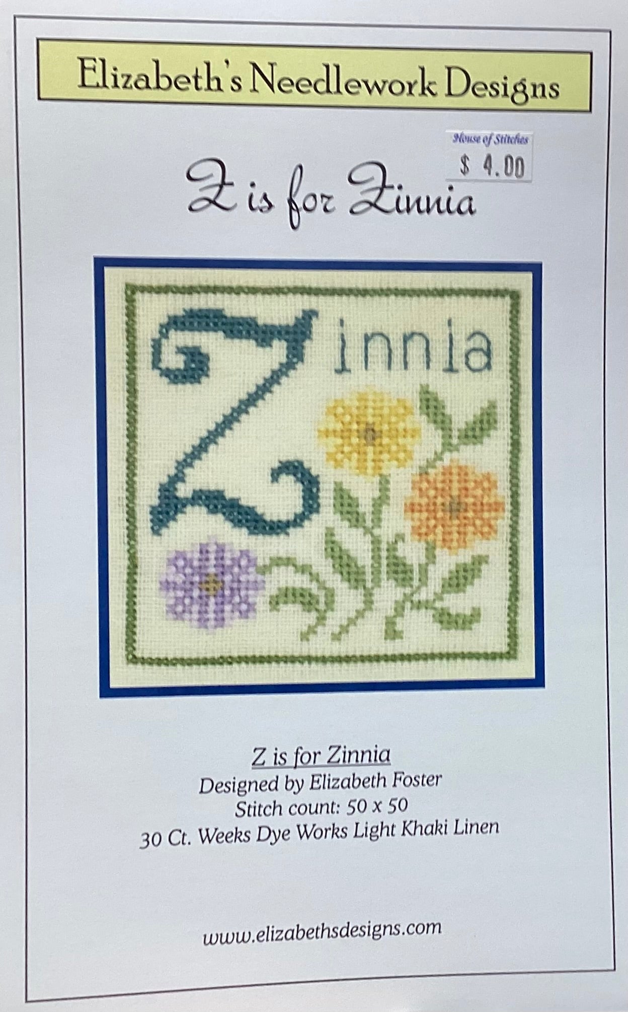 Z is for Zinnia by Elizabeth’s Needlework Designs