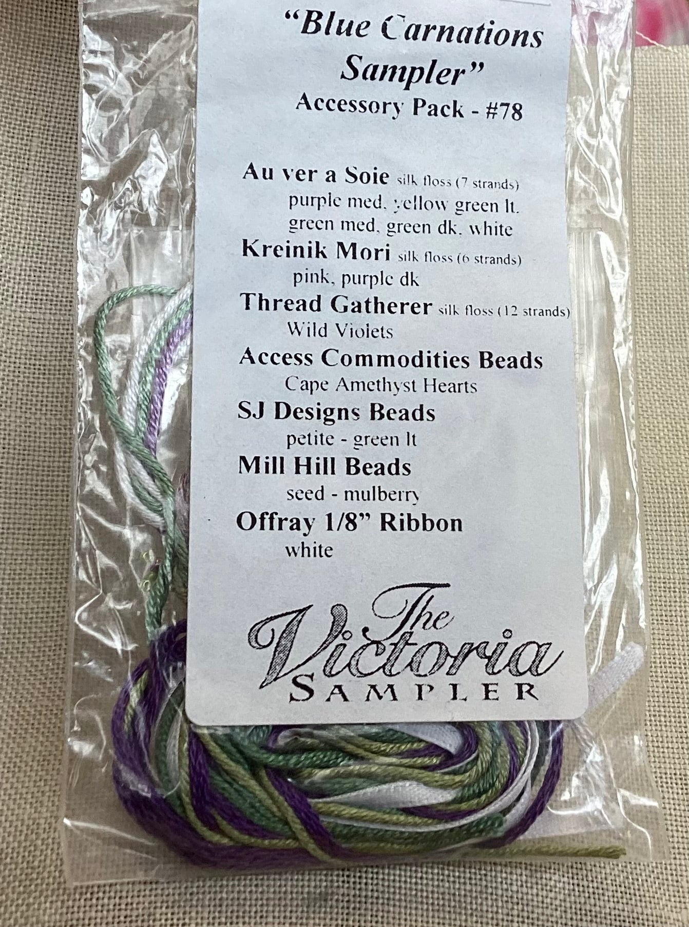 Blue Carnations Sampler Acccessory Pack By The Victoria Sampler #78