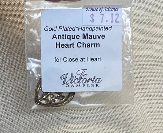 Antique Mauve Heart Charm By The Victoria Sampler