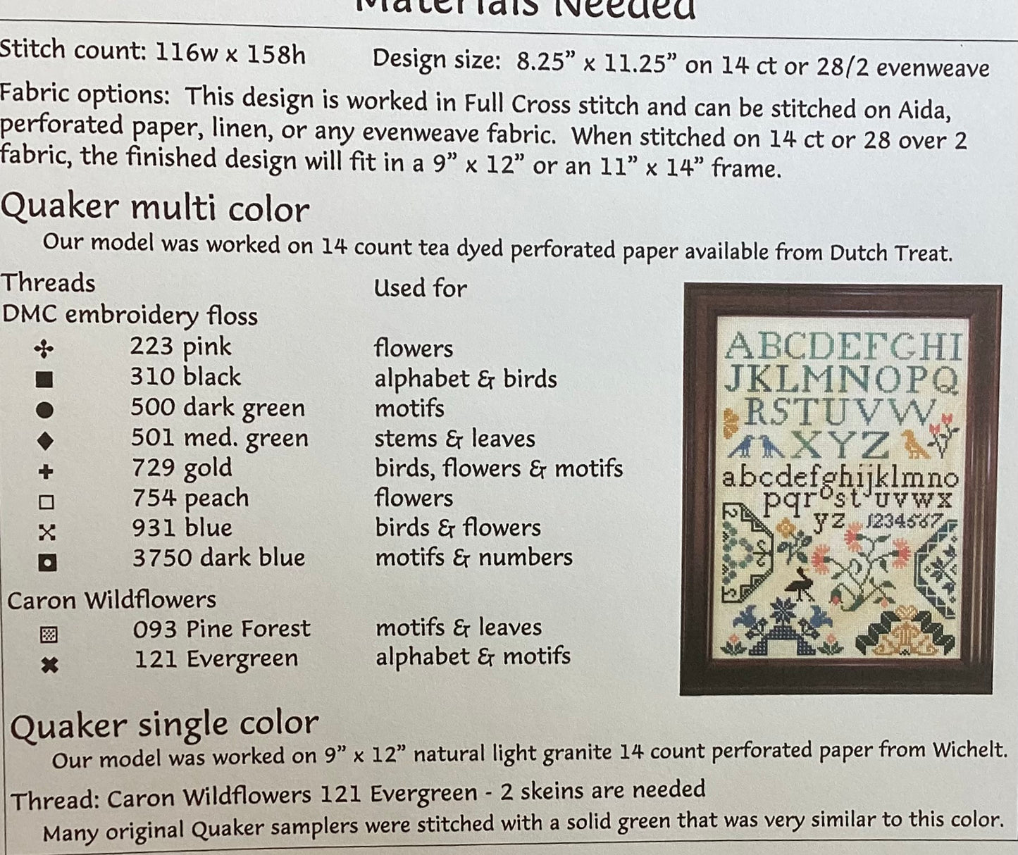 Quaker Samplings by Dutch Treat Designs