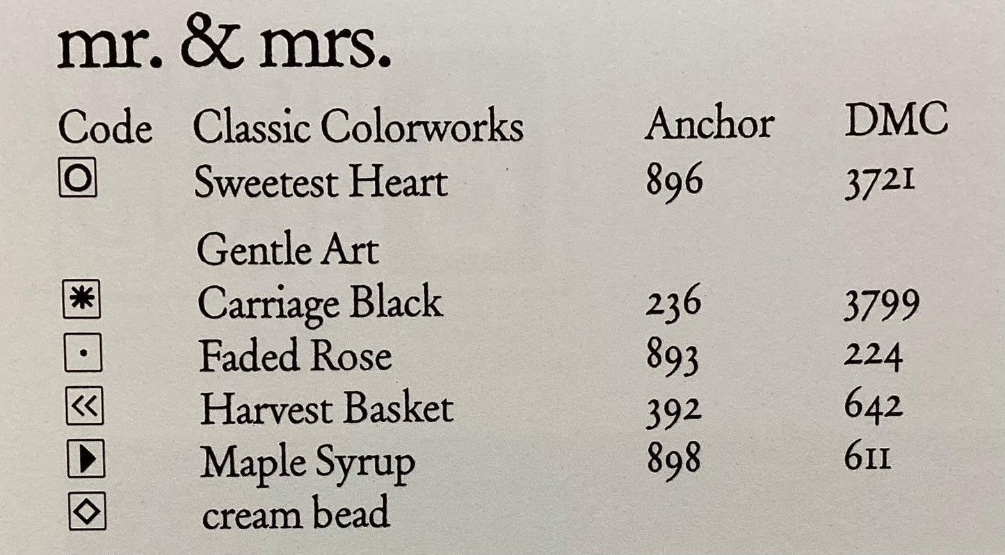 Mr. & Mrs. By Heart In Hand NeedleArt