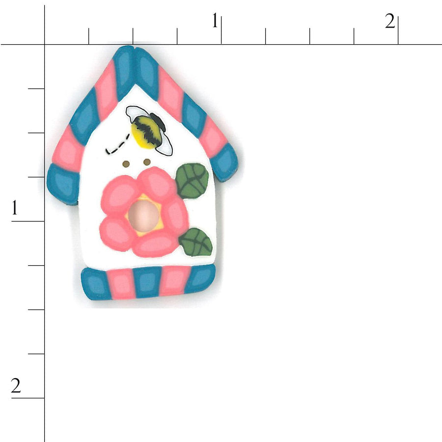 Pink/Blue Birdhouse Button by Just Another Button Company