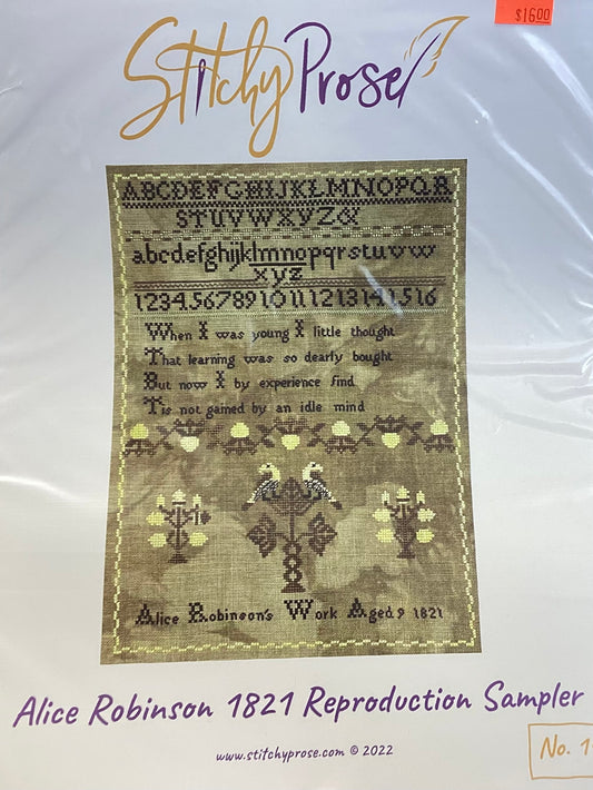 Alice Robinson 1821 Reproduction Sampler by Stitchy Prose