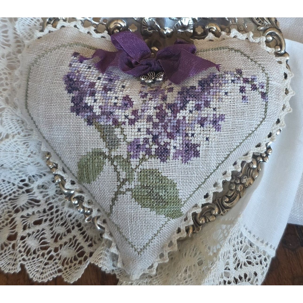 Lilac Hearts Kit by Samplers Not Forgotten