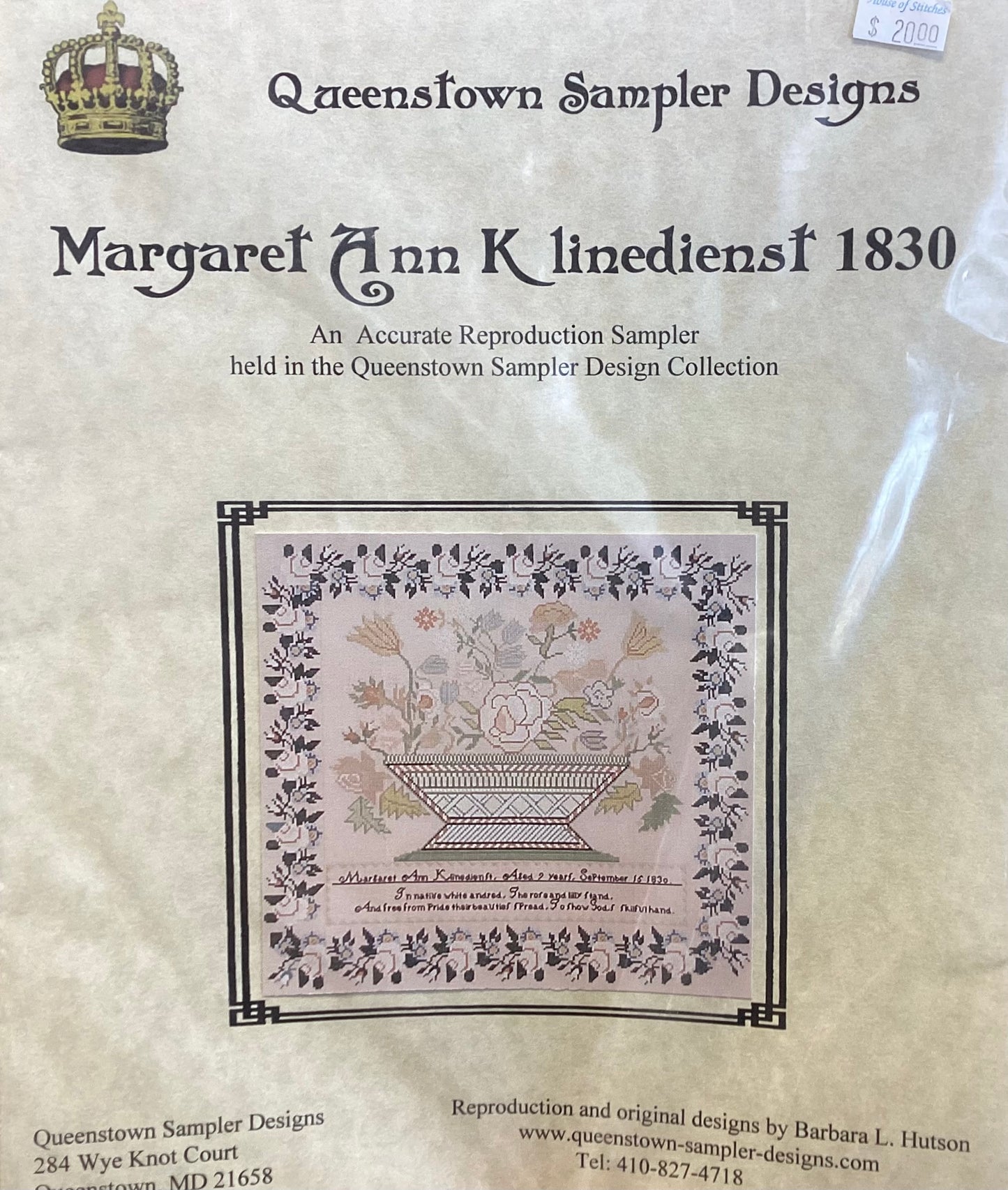 Margaret Ann Klinedienst 1830 by Queenstown Sampler Designs
