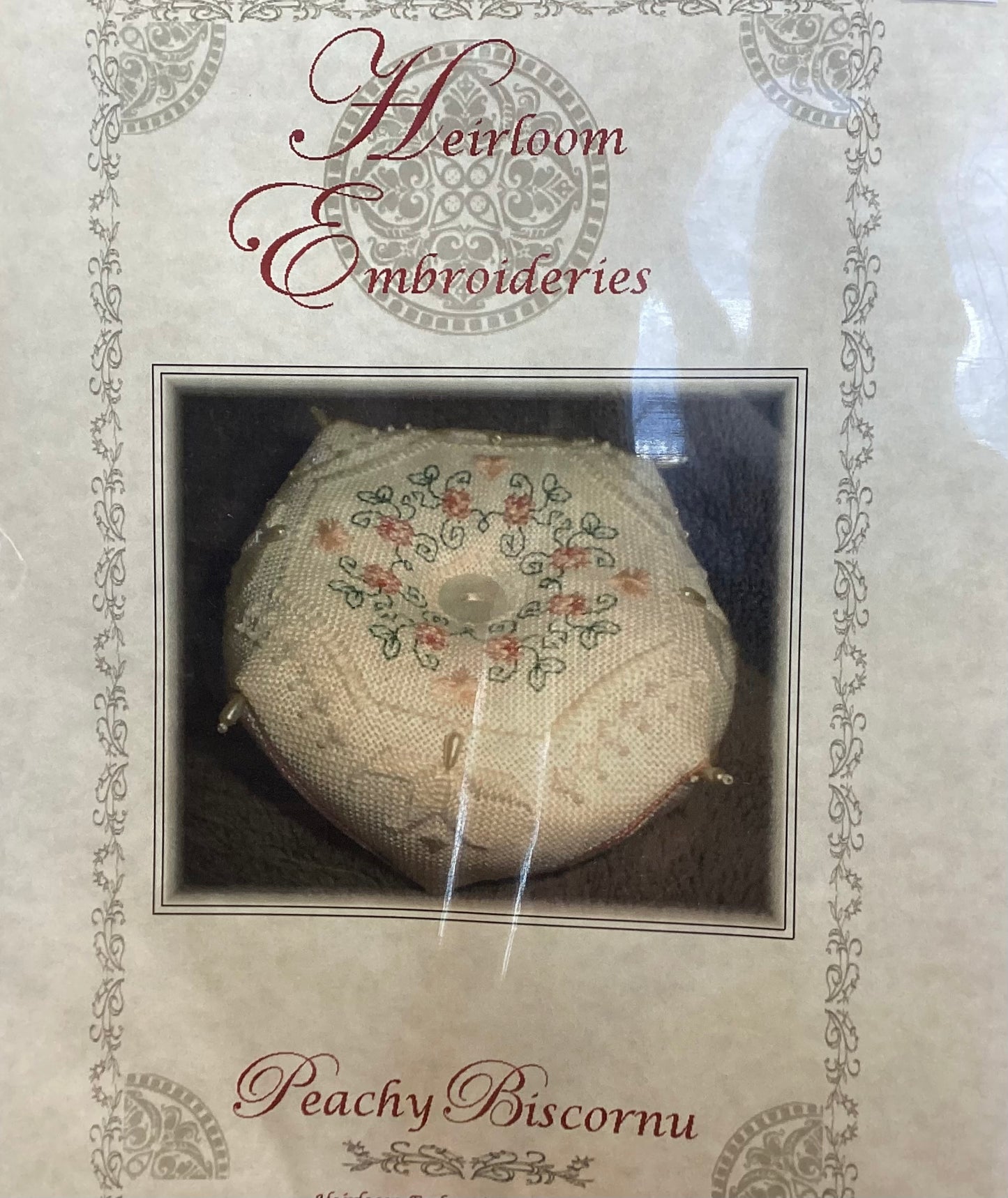 Peachy Biscornu by Heirloom Embroideries