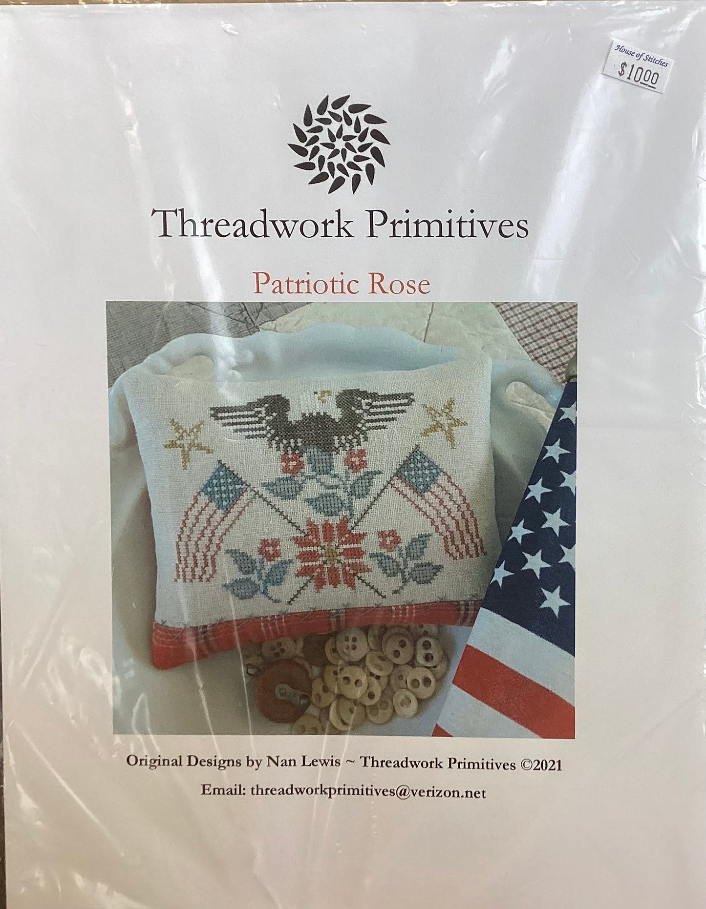 Patriotic Rose by Threadwork Primitives