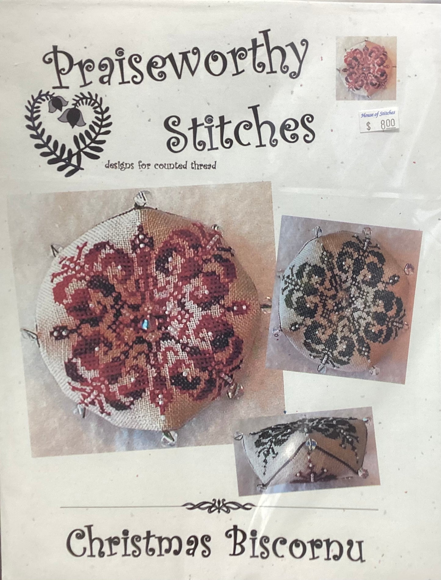 Christmas Biscornu by Praiseworthy Stitches