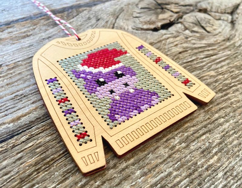 Ugly Sweater: Holiday Hippo wood ornament kit by Canadian Stitchery