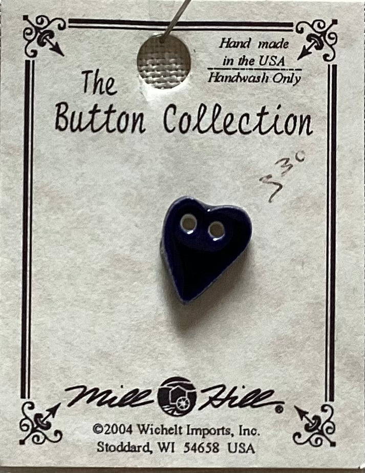 Small, Navy, Heart Handmade Button by Mill Hill