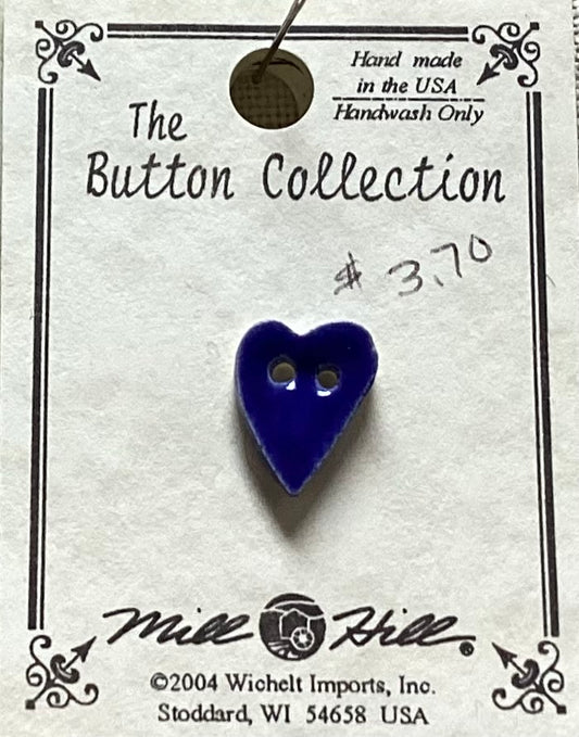 Small, Blue, Heart Handmade Button by Mill Hill