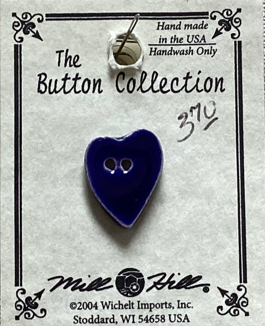 Medium, Blue, Heart Handmade Button by Mill Hill