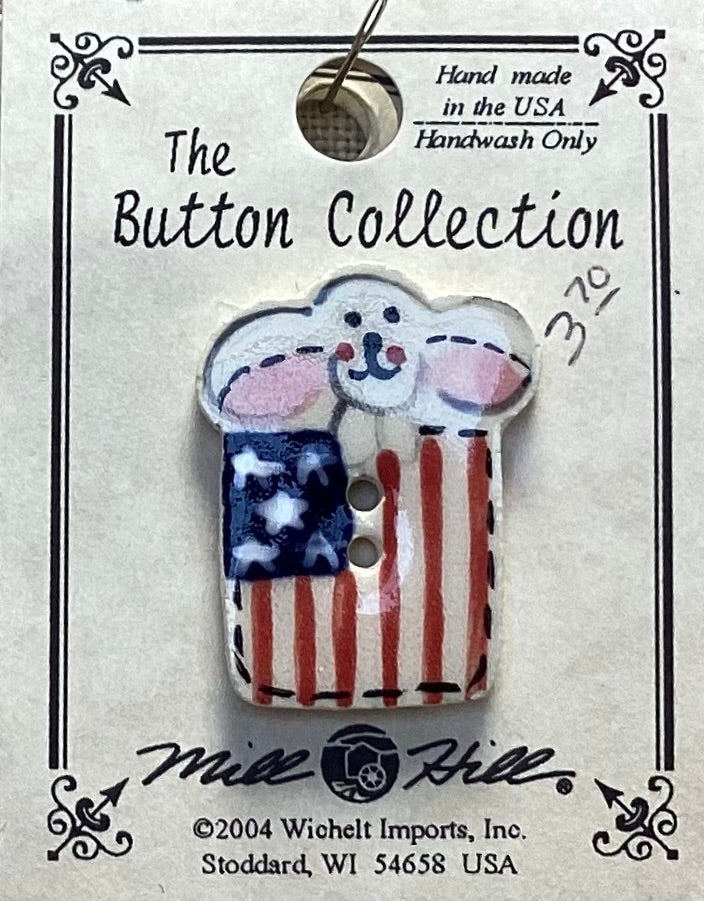 Bunny with Flag Button by Mill Hill