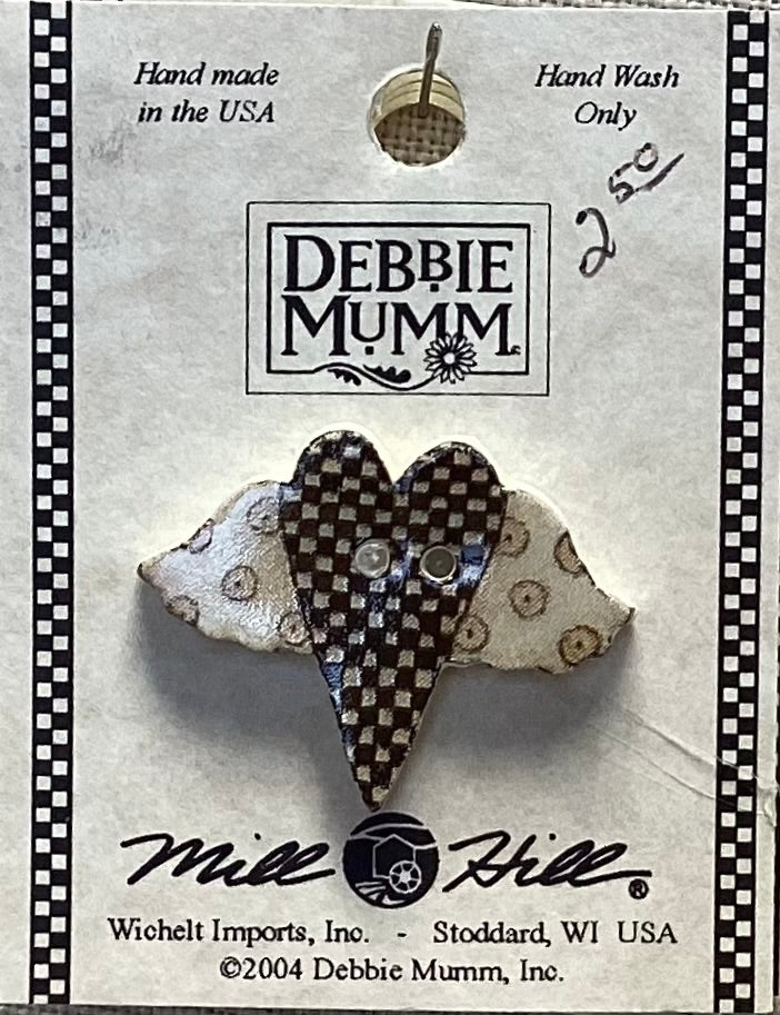 Checkerboard Flying Heart Debbie Mumm Button by Mill Hill