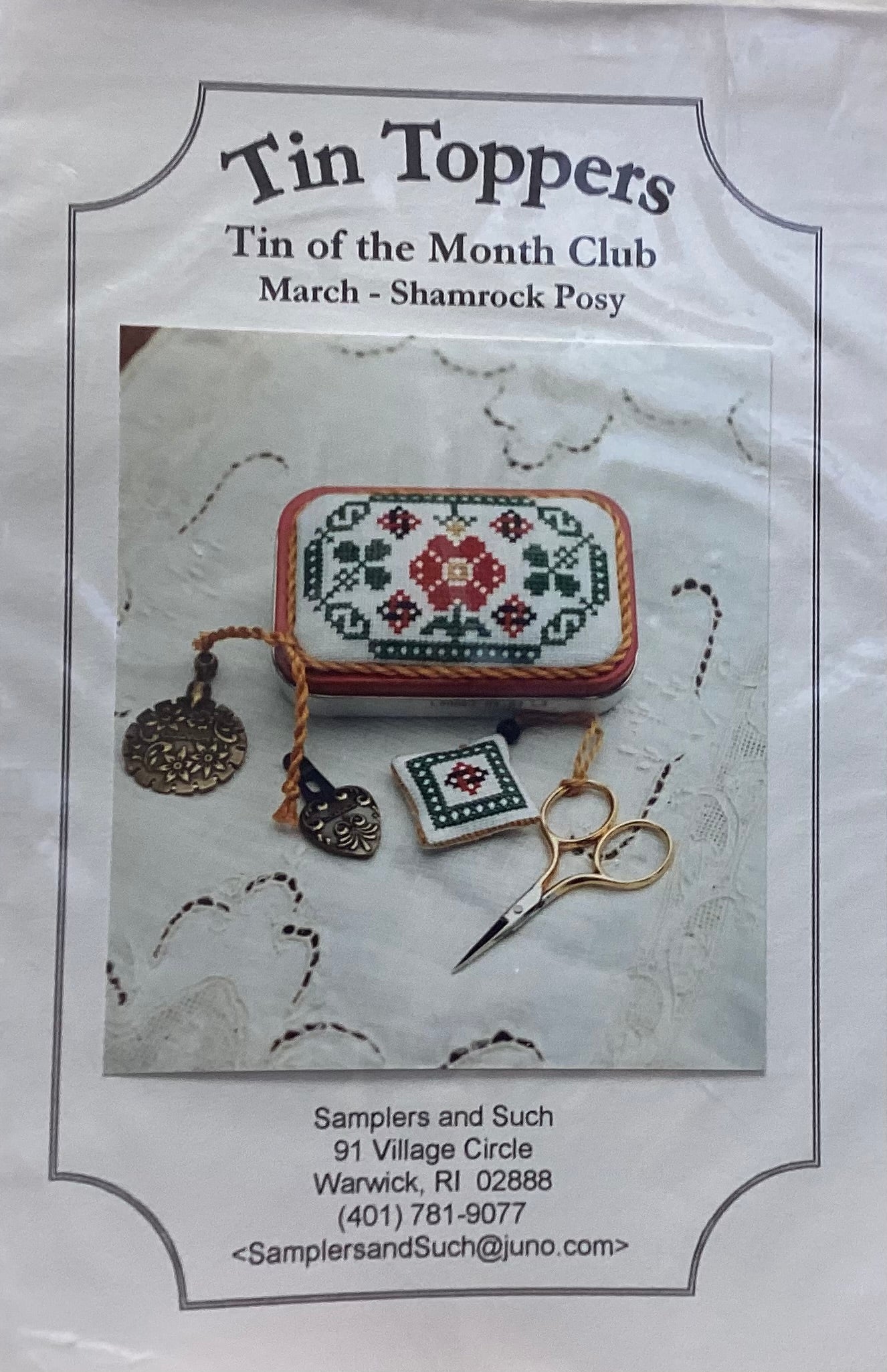 Tin Toppers: Tin of the Month Club March- Shamrock Posy by Samplers and Such