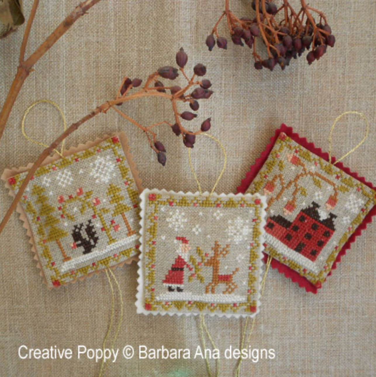 Christmas Ornament Trio by Barbara Ana Designs