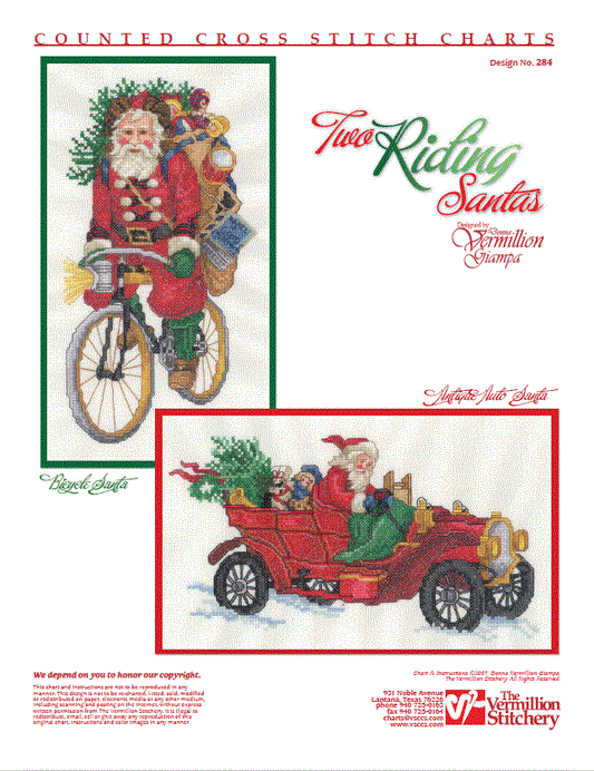 Two Riding Santas by The Vermillion Stitchery