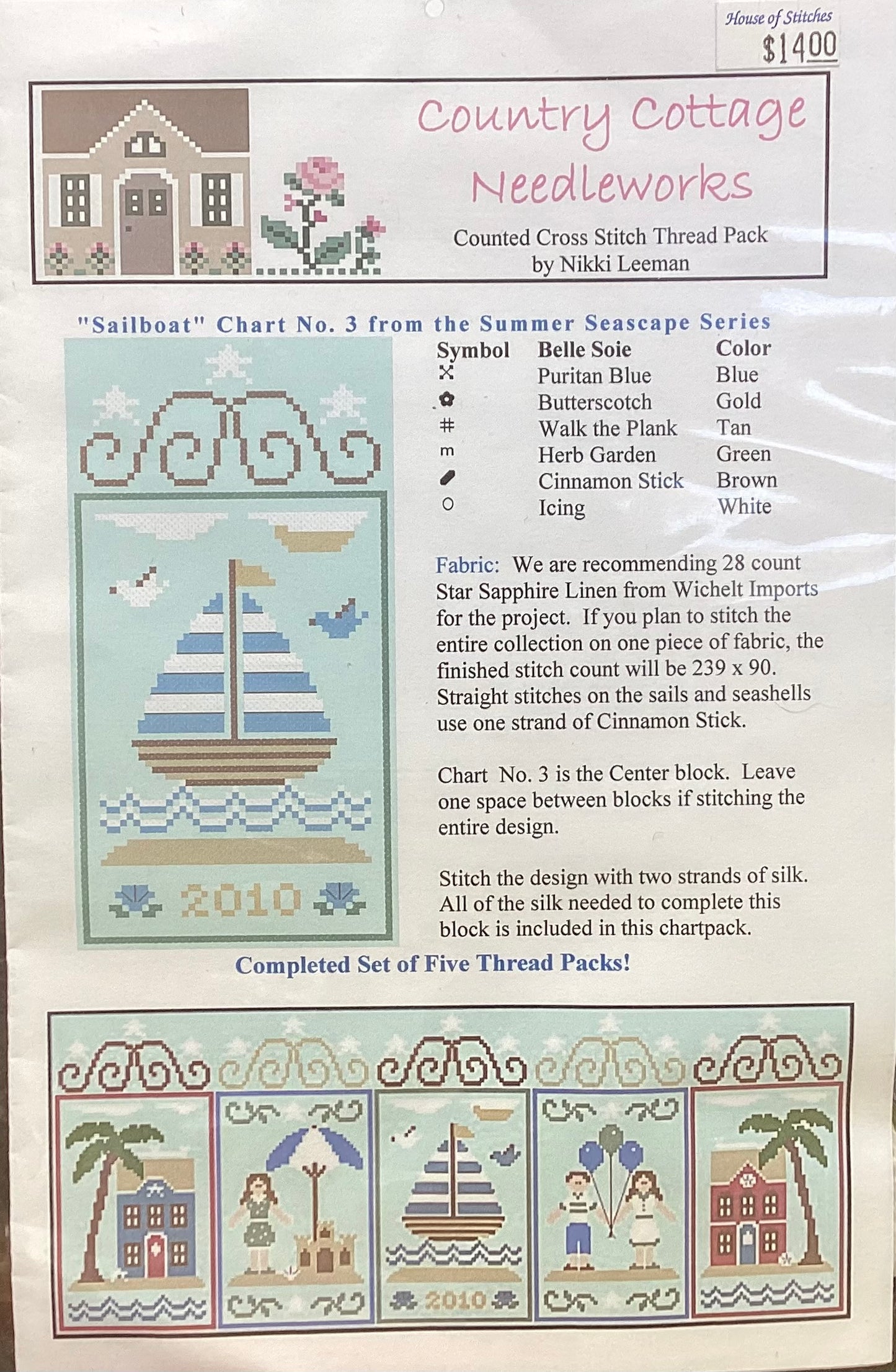 Summer Seascape Series: #3 Sailboat by Country Cottage Needleworks
