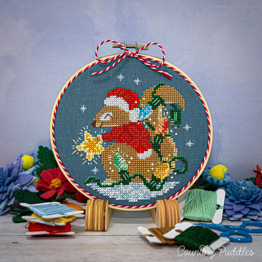 Squirrel’s Bright Winter Night Ornament by Counting Puddles