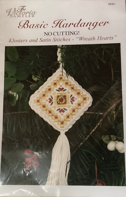 Basic Hardanger-Klosters and Satin Stitches “Wreath Hearts” by The Victoria Sampler