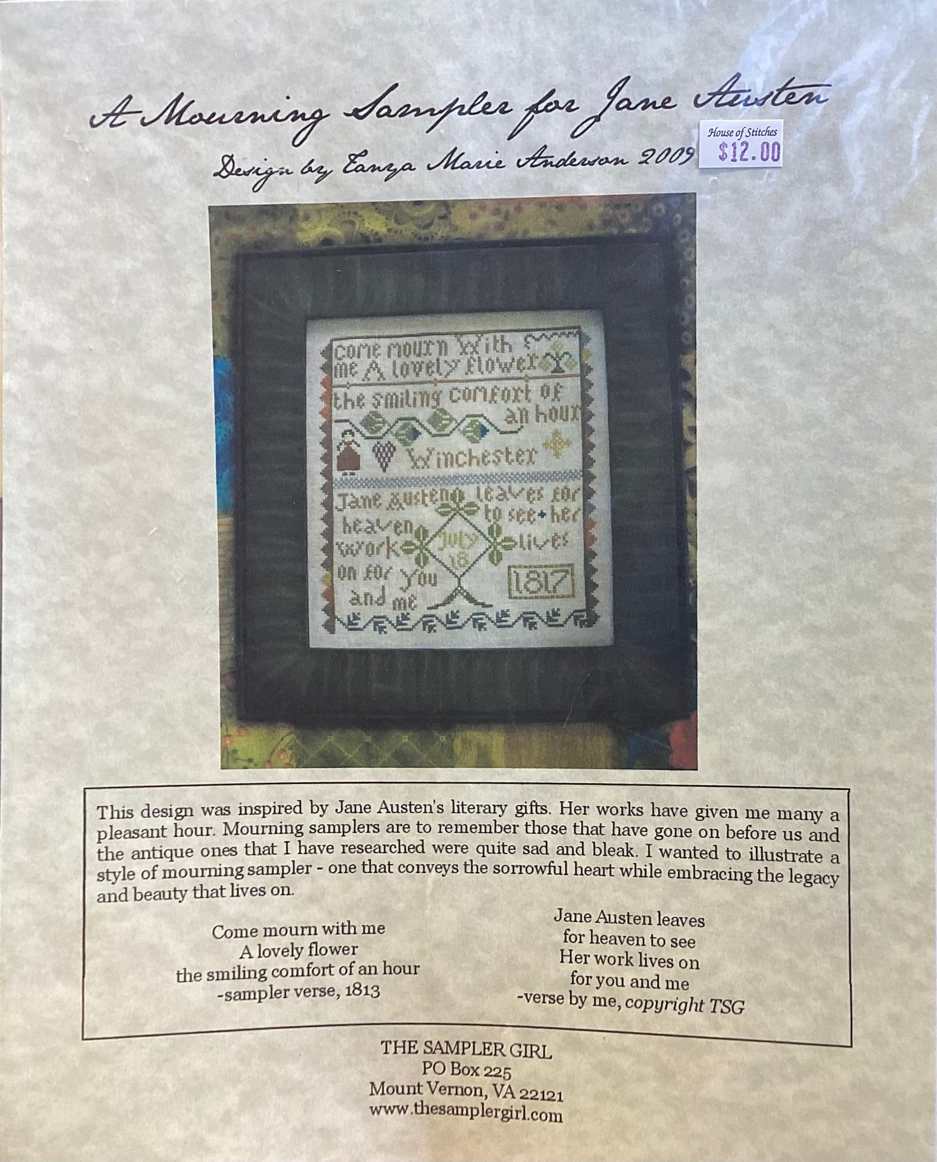 A Mourning Sampler for Jane Austen by The Sampler Girl – HouseOfStitches