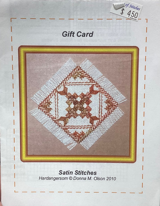Gift Card 1:  Hardanger by Satin Stitches