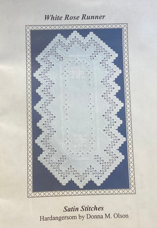 White Rose Runner: Hardanger by Satin Stitches