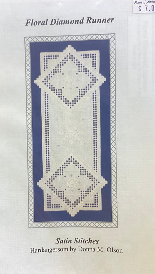 Floral Diamond Runner: Hardanger by Satin Stitches