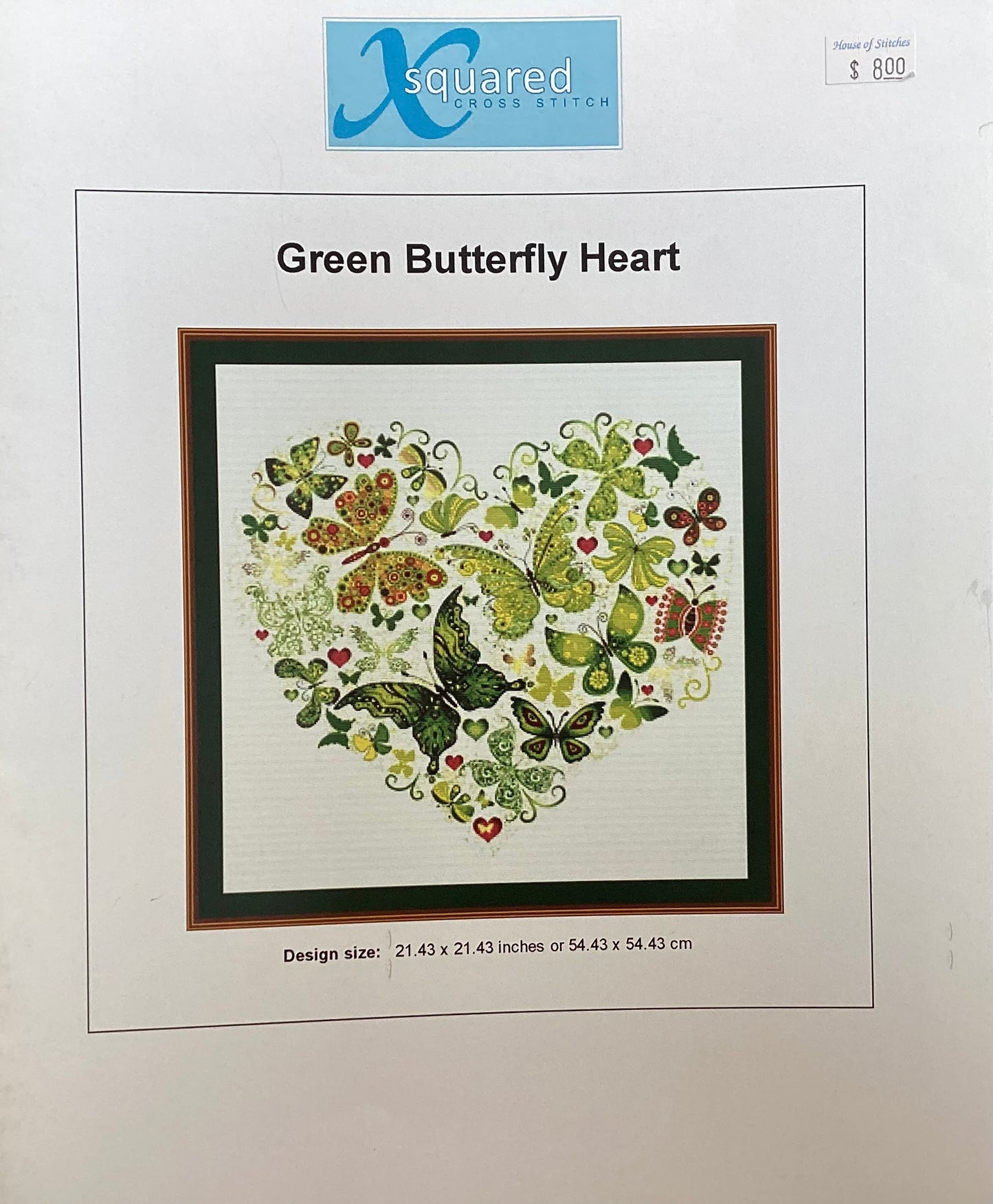 Green Butterfly Heart by X Squared Cross Stitch
