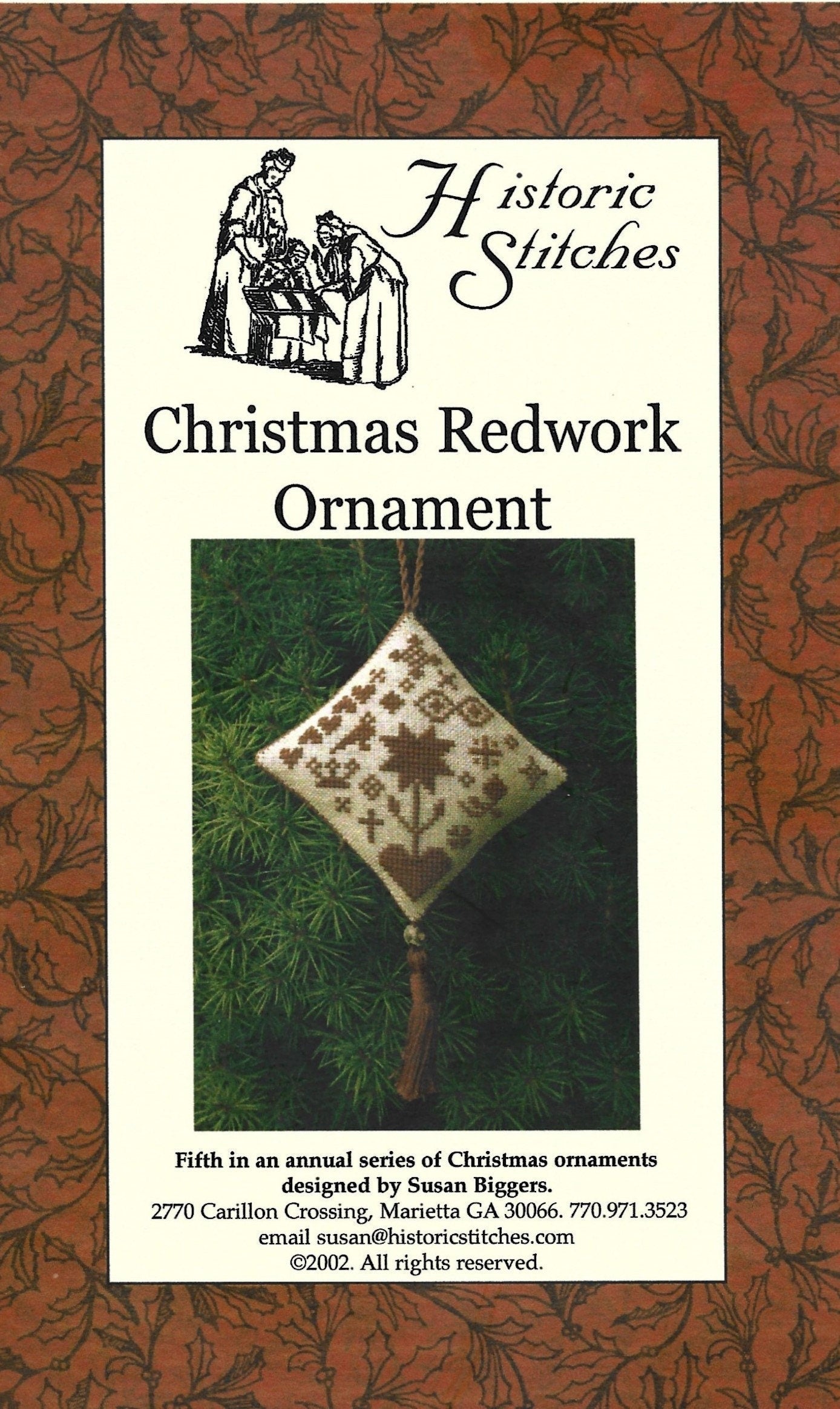 Christmas Redwork Ornament by Historic Stitches