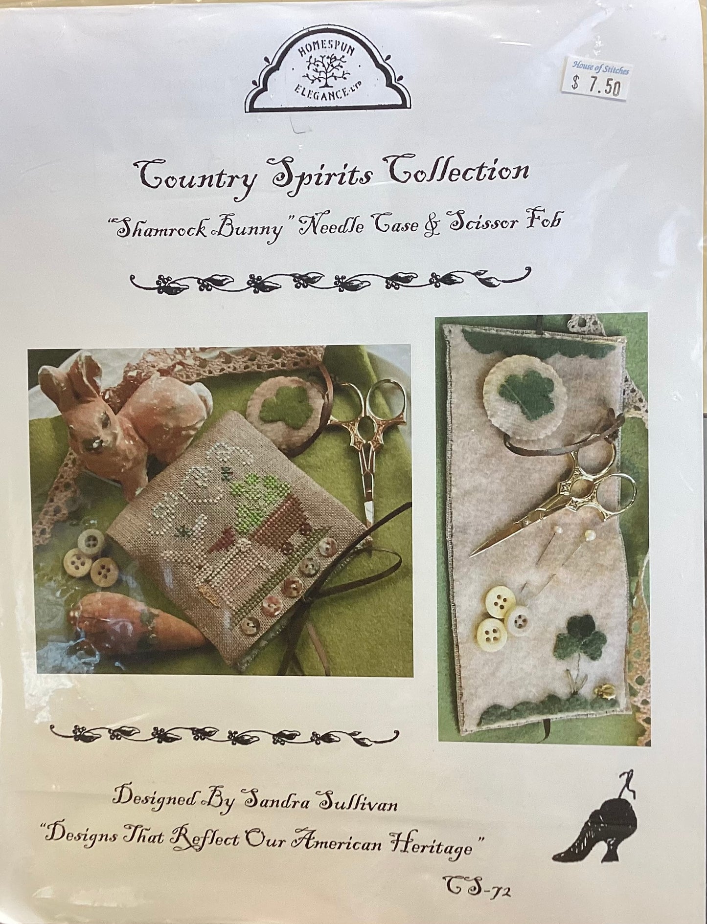 Country Spirits Collection: Shamrock Bunny Needle Case & Scissor Fob by Homespun Elegance