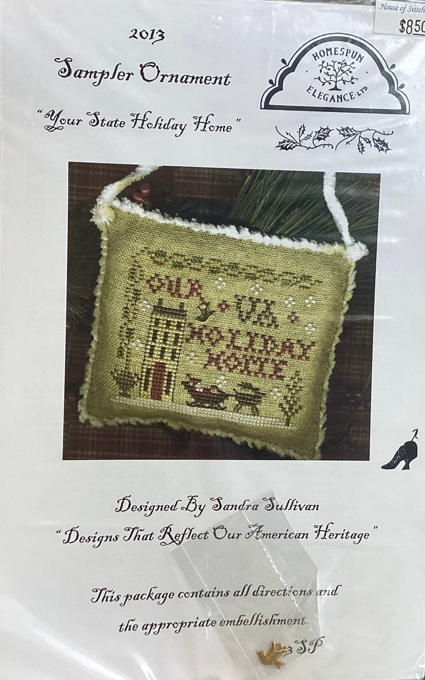 Sampler Ornament 2013: Your State Holiday Home by Homespun Elegance