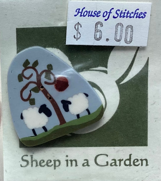 Sheep in a Garden Button by Shepherd’s Bush Printworks