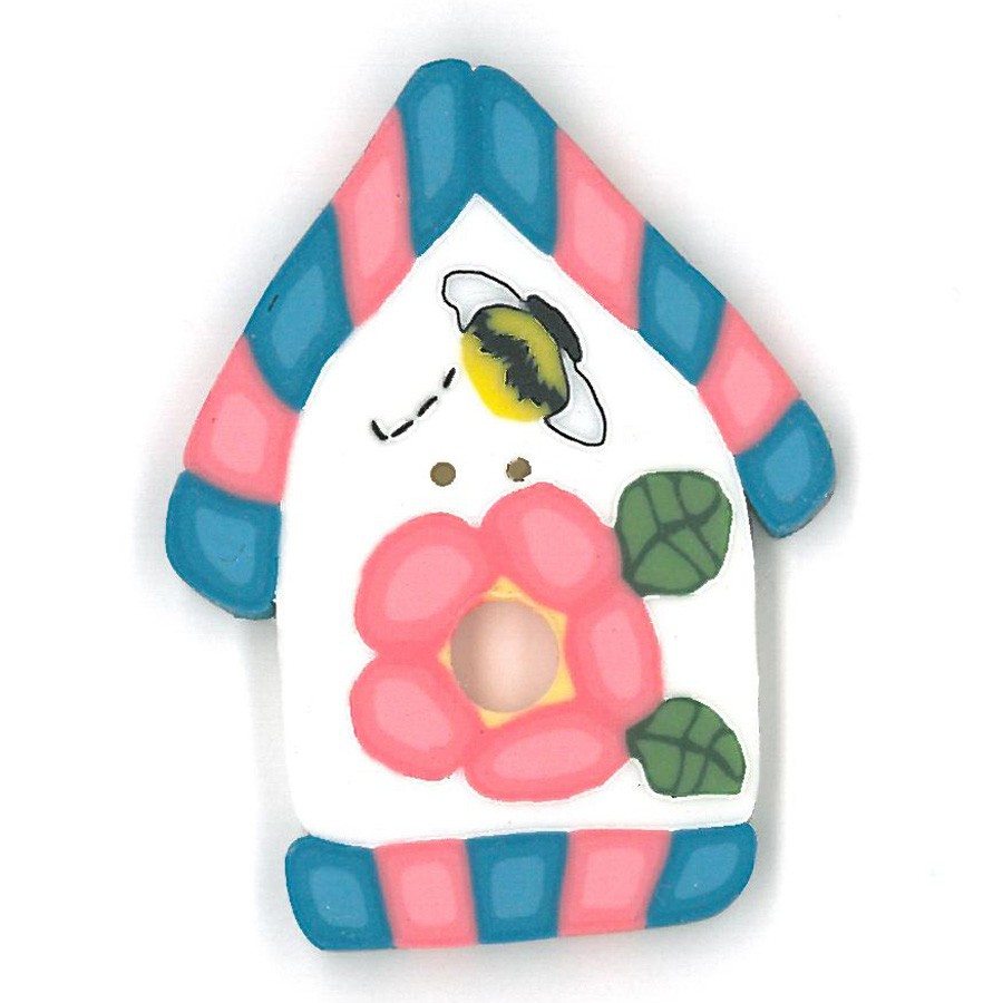 Pink/Blue Birdhouse Button by Just Another Button Company