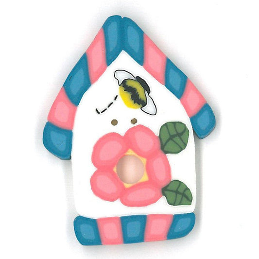 Pink/Blue Birdhouse Button by Just Another Button Company