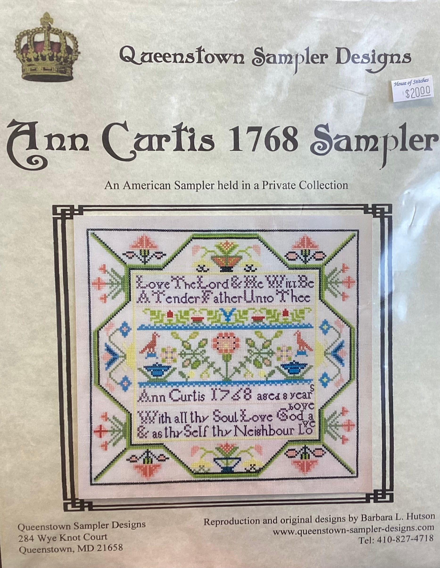 Ann Curtis 1768 Sampler by Queenstown Sampler Designs – HouseOfStitches