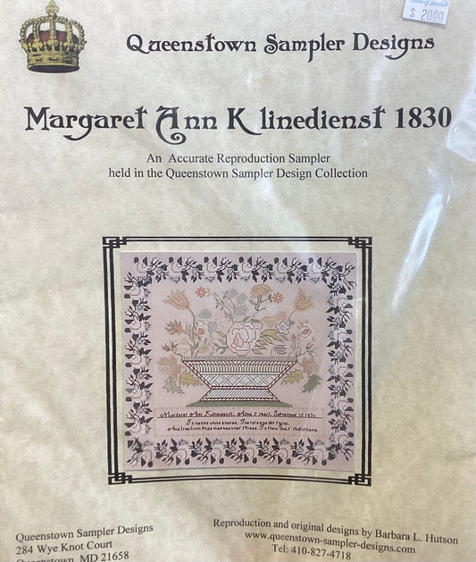 Margaret Ann Klinedienst 1830 by Queenstown Sampler Designs