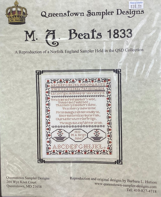 M.A. Beats 1833 by Queenstown Sampler Designs