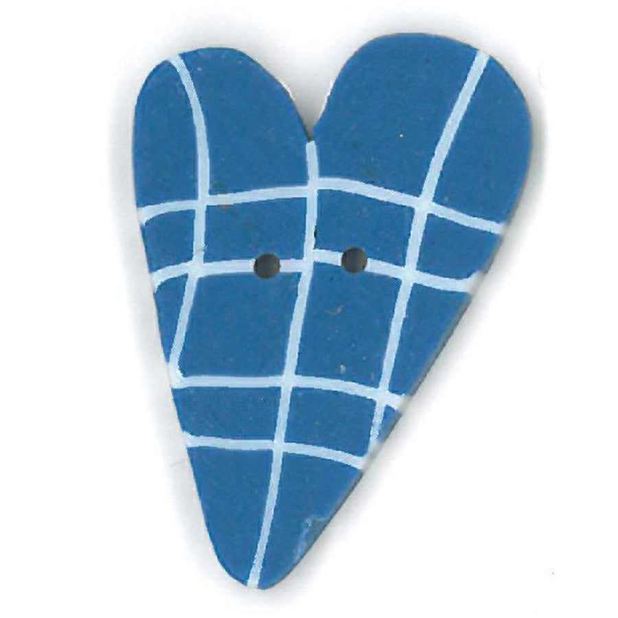 Bluejay & White Plaid Heart Button by Just Another Button Company