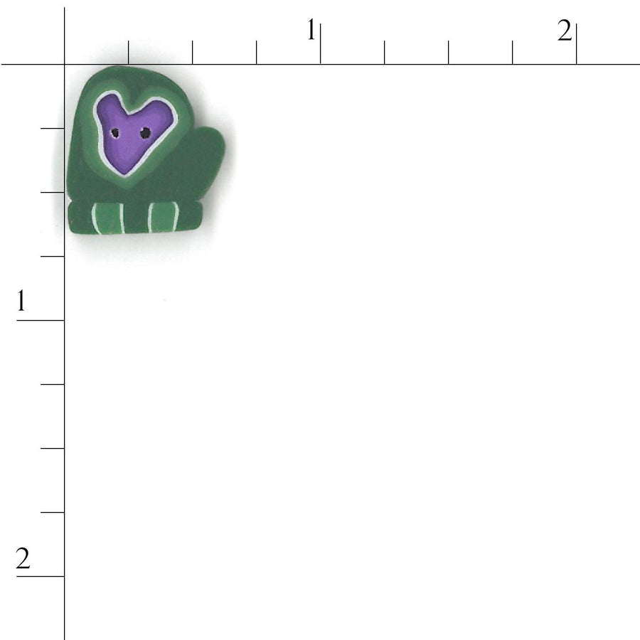 Small Green Mitten with Heart Button by Just Another Button Company