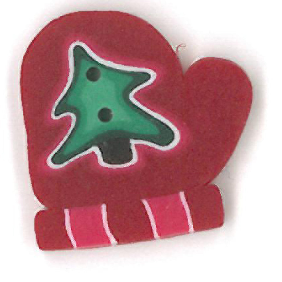 Small Red Mitten with Tree Button by Just Another Button Company
