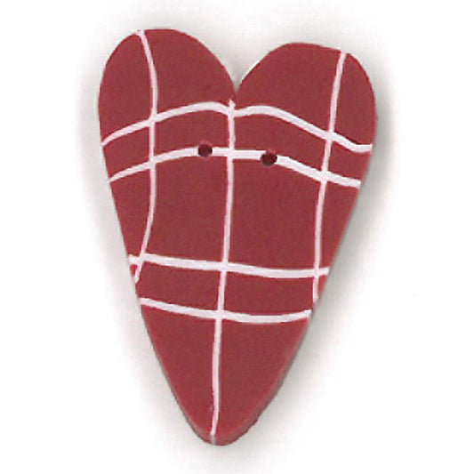 Red Plaid Heart - Red & White Button by Just Another Button Company