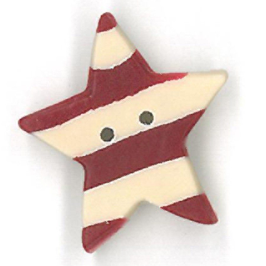 Red Striped Star Button by Just Another Button Company