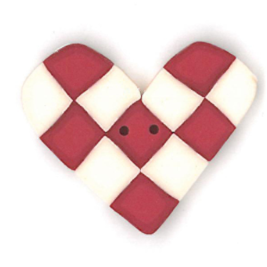 Large Red & White Checkered Heart Button by Just Another Button Company