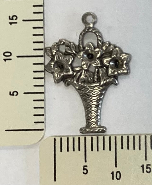 Antique Silver Flower Basket Charm by By Jupiter