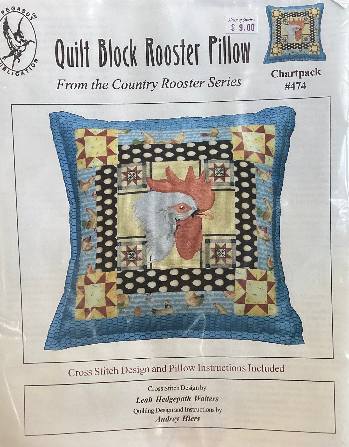 Quilt Block Rooster Pillow by Pegasus Originals