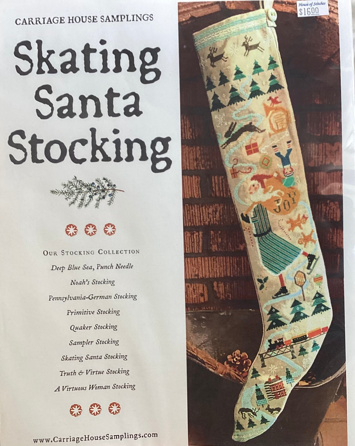 Skating Santa Stocking by Carriage House Samplings