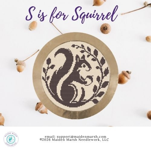 PREORDER! S is for Squirrel by Maiden Marsh Needlework