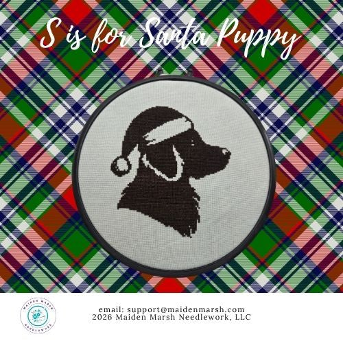 PREORDER! S is for Santa Puppy by Maiden Marsh Needlework