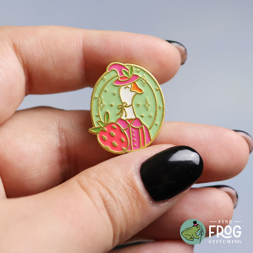 Strawberry Goose Witch Needleminder by Fine Frog Stitching